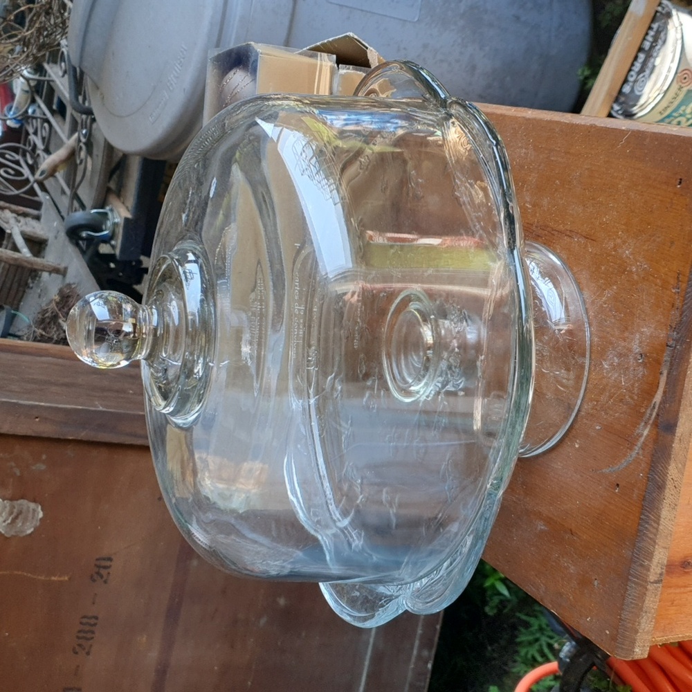 Vintage glass scalloped edge Cake Plate stand (Lid Has Been Sold)